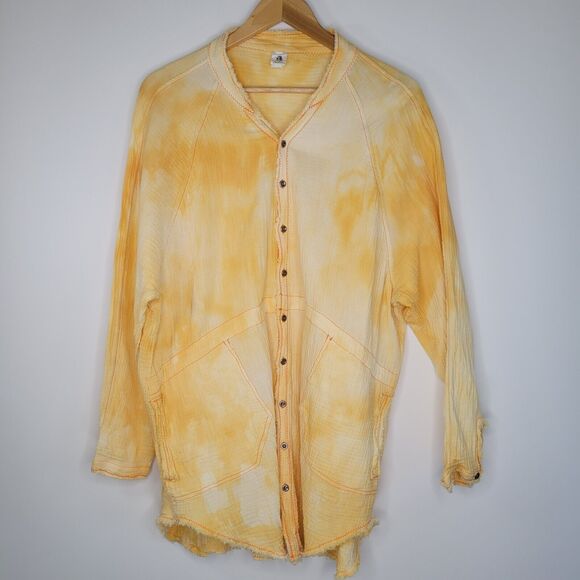Flawless Tops - ANTHROPOLOGIE FLAWLESS Yellow Gauzy Cotton Shirt Sz M Tie Dye Oversized Longline